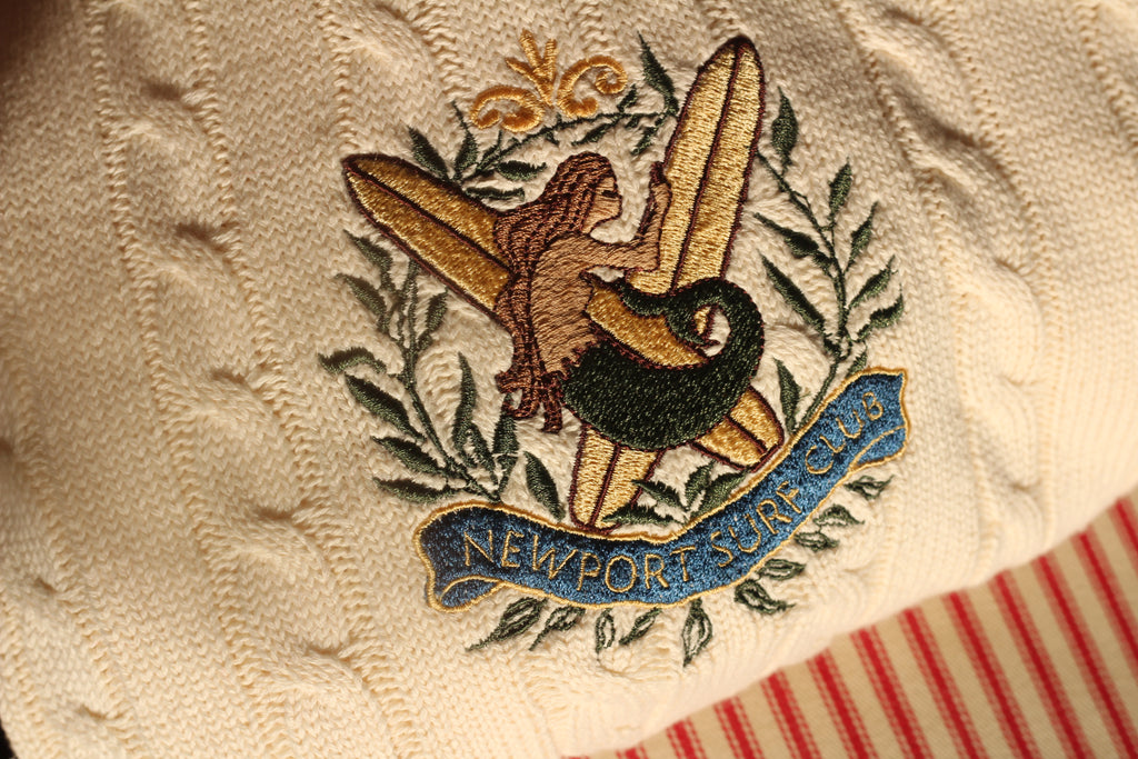 Newport Surf Club Crested Cable Knit Sweater