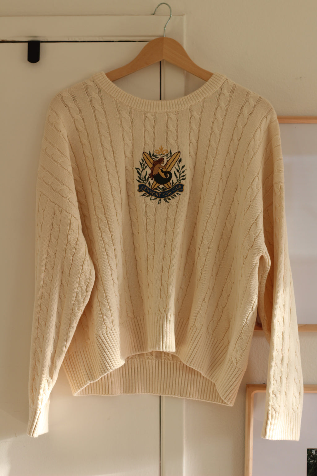 Newport Surf Club Crested Cable Knit Sweater