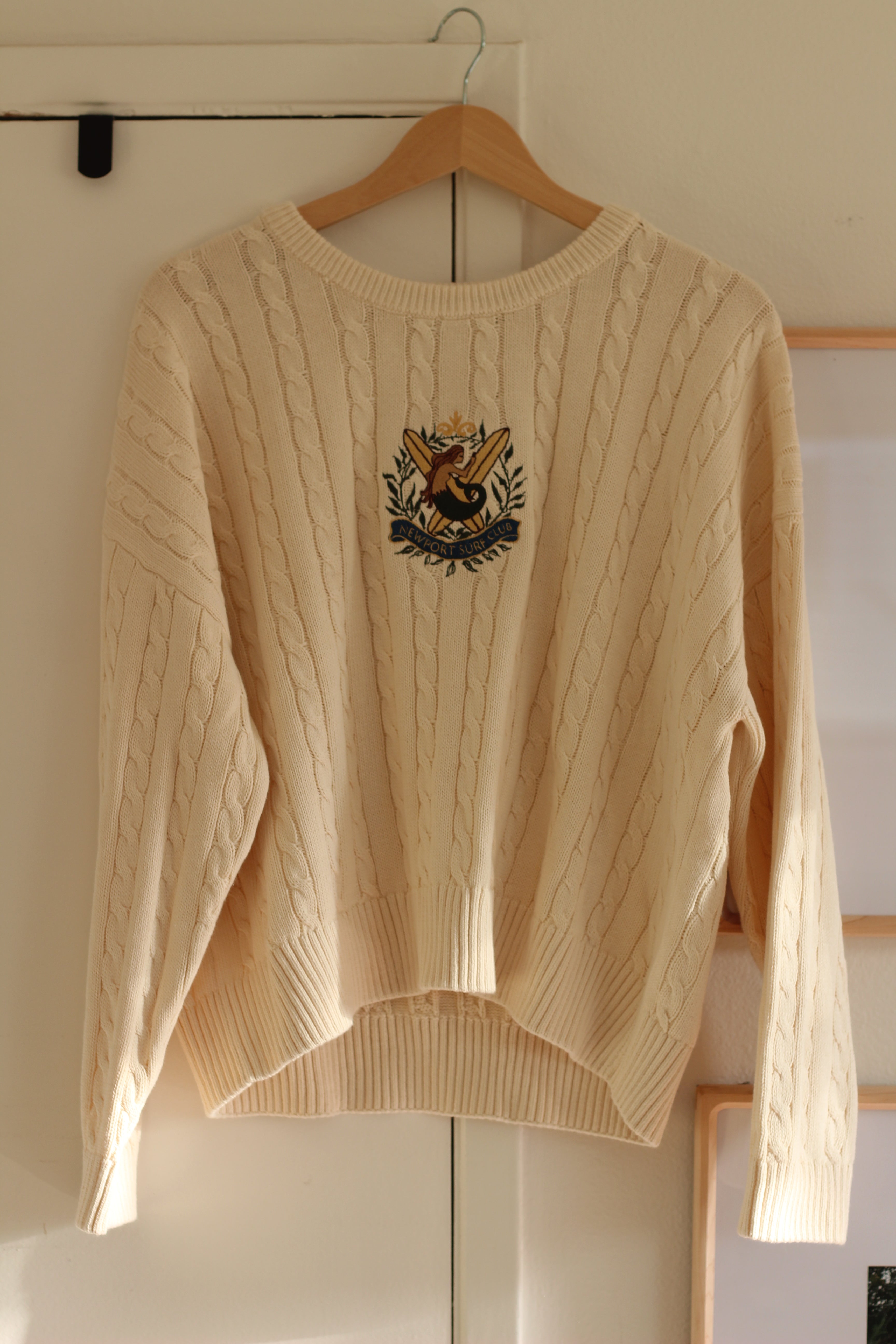 Newport Surf Club Crested Cable Knit Sweater